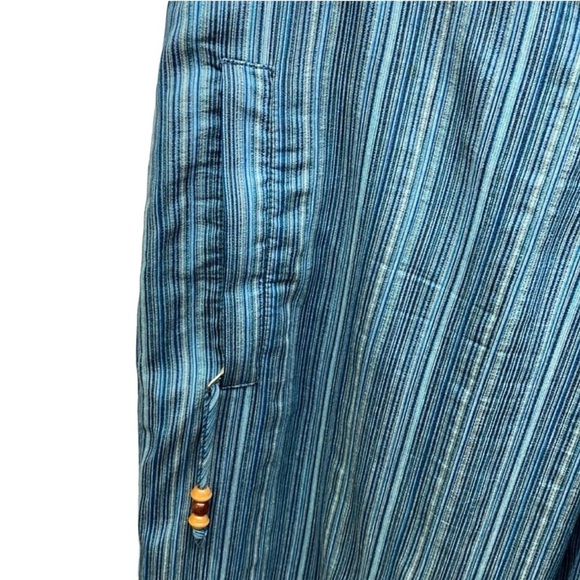 Ted Baker Striped Blue Linen Silk Blend Drawstring Hem Pants - Picture 3 of 11